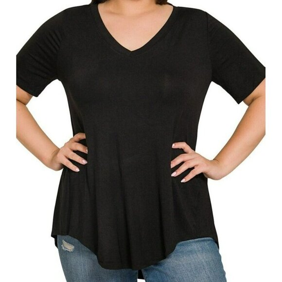 Zenana Plus Size Short Sleeve Top for Women Hi-lo Hem - Picture 1 of 3
